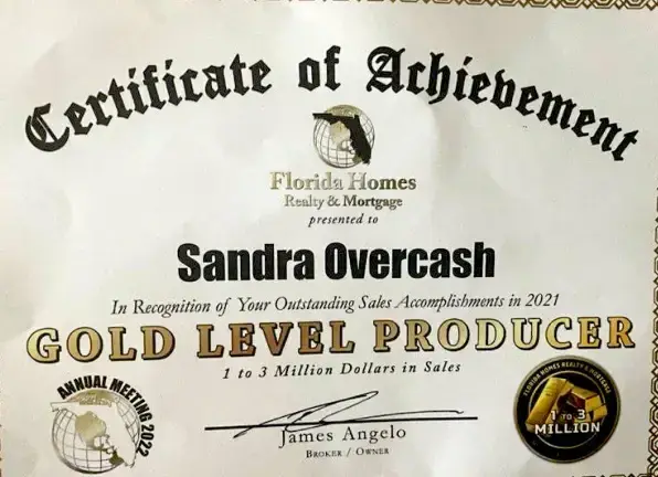 Sandra Overcash Certificate of Achievement